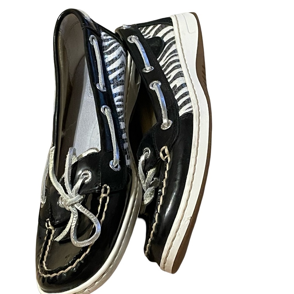 Zebra sperry top siders Zebra print with sequins & silver tie . Sperry sequin 9m